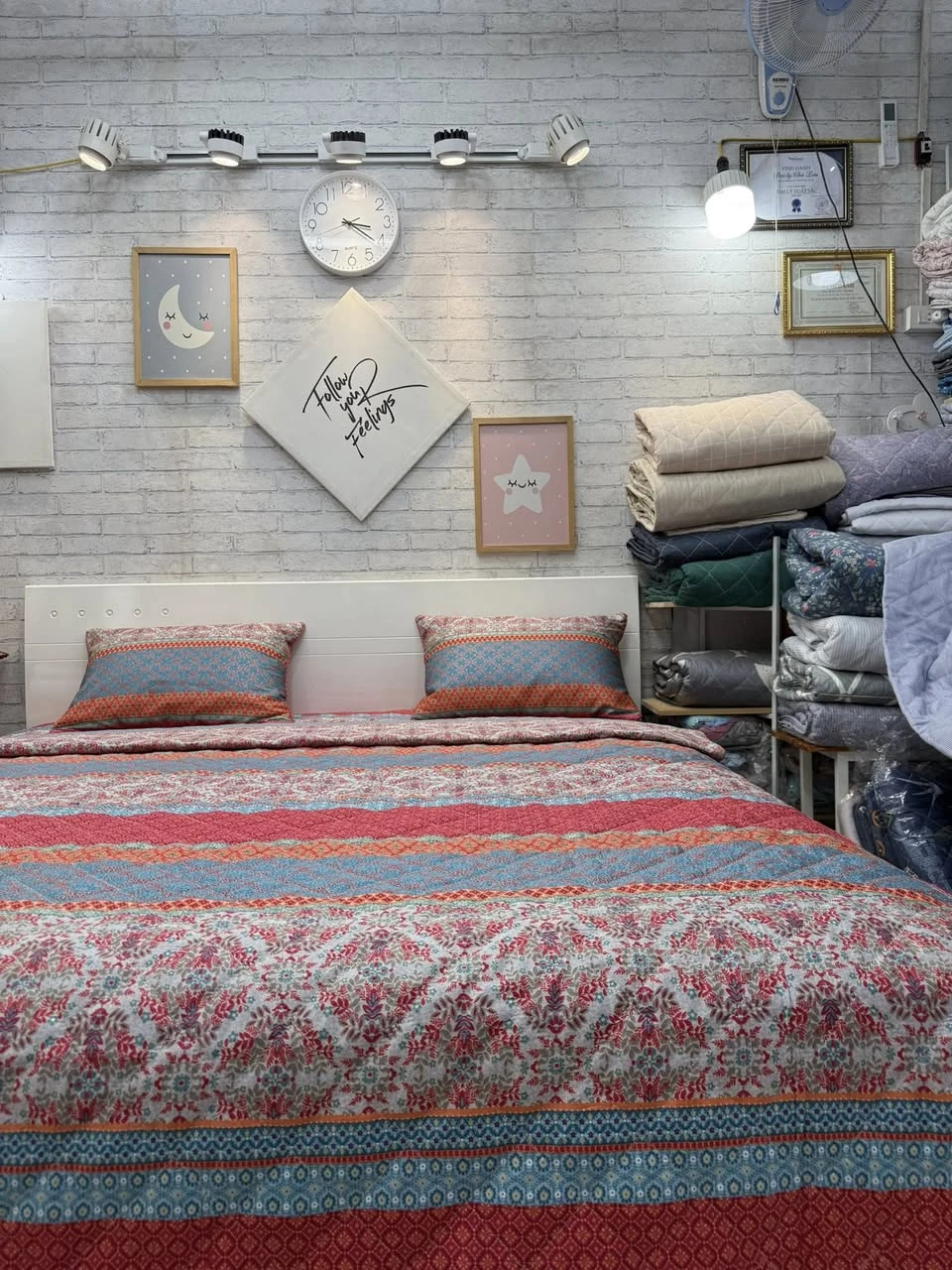 Bộ chăn ga gối phủ cotton Hàn Quốc họa tiết in hình thổ Cẩm xjnh