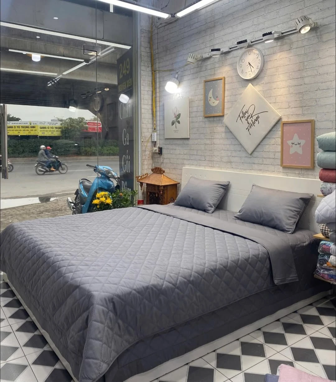 Bộ chăn ga gối phủ Lụa Modal Hàn Quốc ghi vân xước