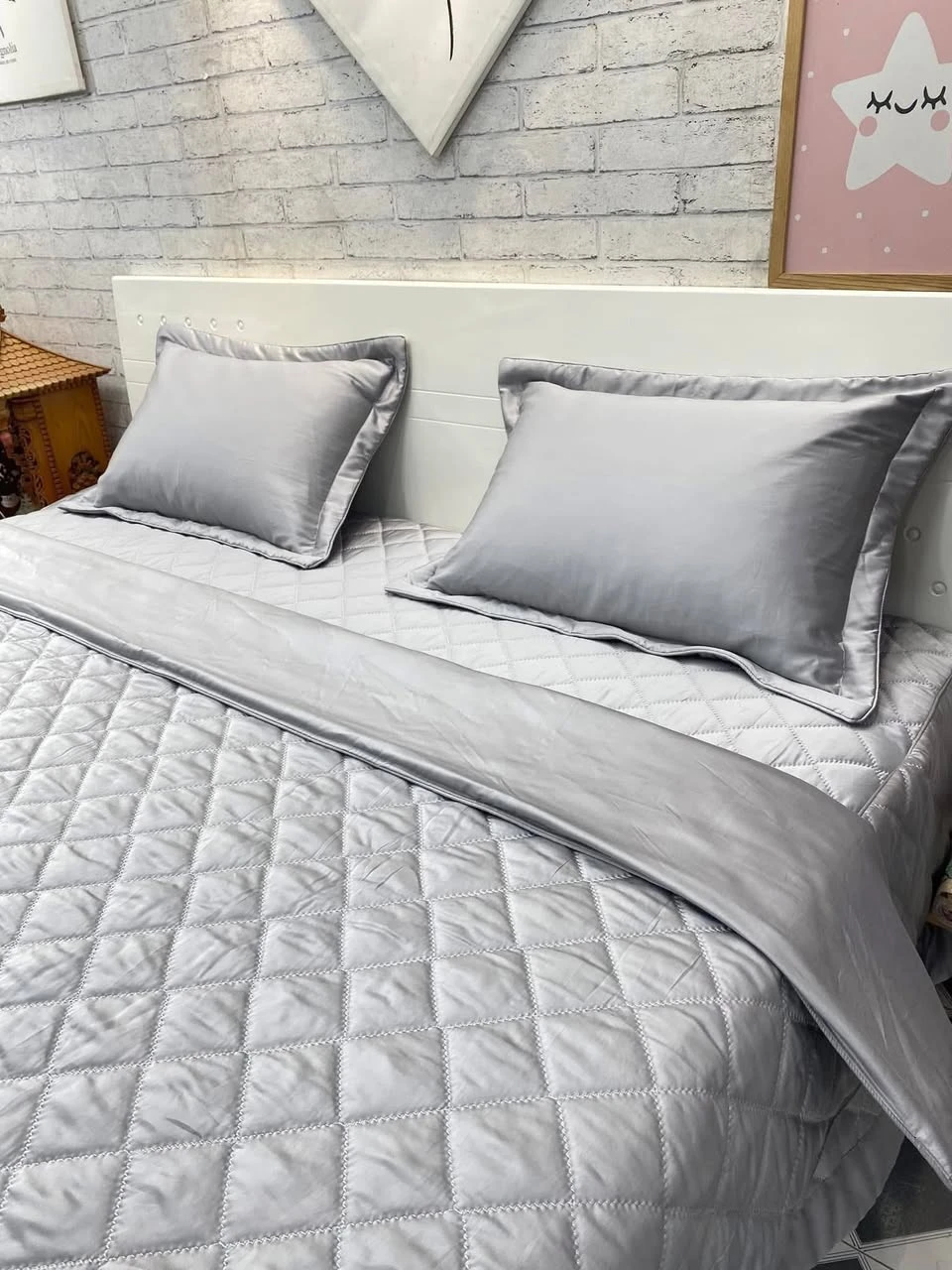 Bộ chăn ga gối Màu ghi tencel xjnh nha . Vải tencel Mềm mịn mát óng mượt Hàn Quốc