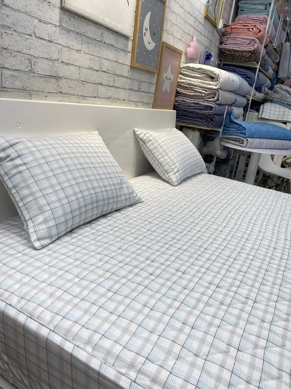 Bộ chăn ga gối Lụa Modal Hàn Quốc kẻ ô vuông