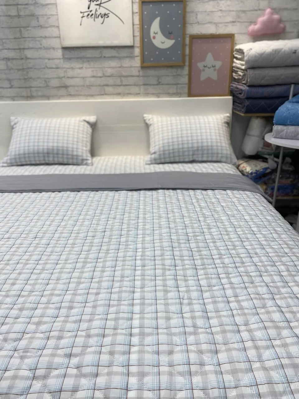 Bộ chăn ga gối Lụa Modal Hàn Quốc kẻ ô vuông