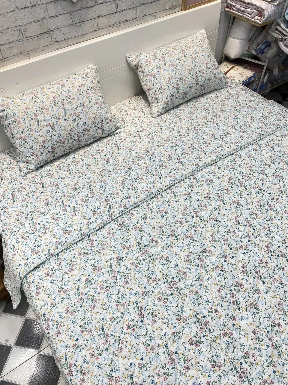 Bộ chăn ga gối Lụa Modal Hàn Quốc hoa nhí xanh xinh ah