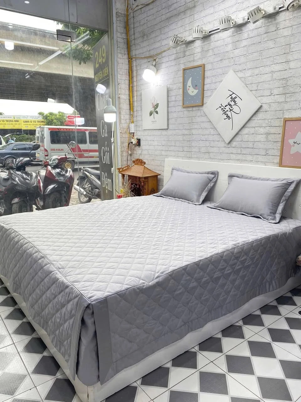 Bộ chăn ga gối Màu ghi tencel xjnh nha . Vải tencel Mềm mịn mát óng mượt Hàn Quốc