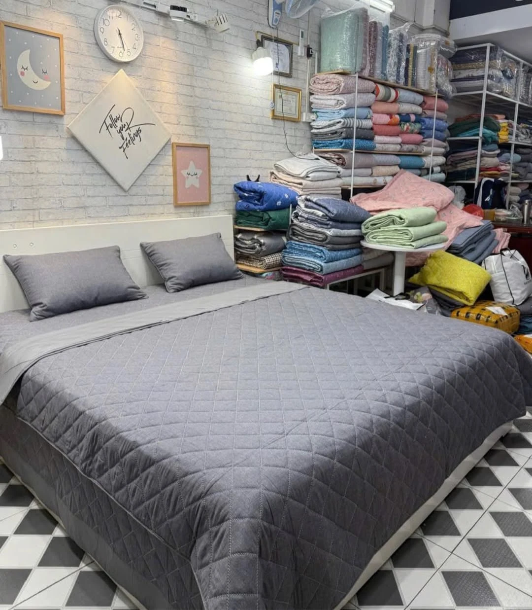 Bộ chăn ga gối phủ Lụa Modal Hàn Quốc ghi vân xước