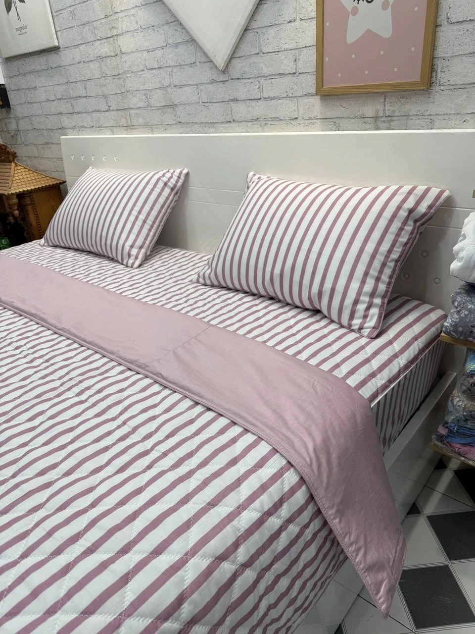 Bộ chăn ga gối Lụa Modal Hàn Quốc kẻ hồng