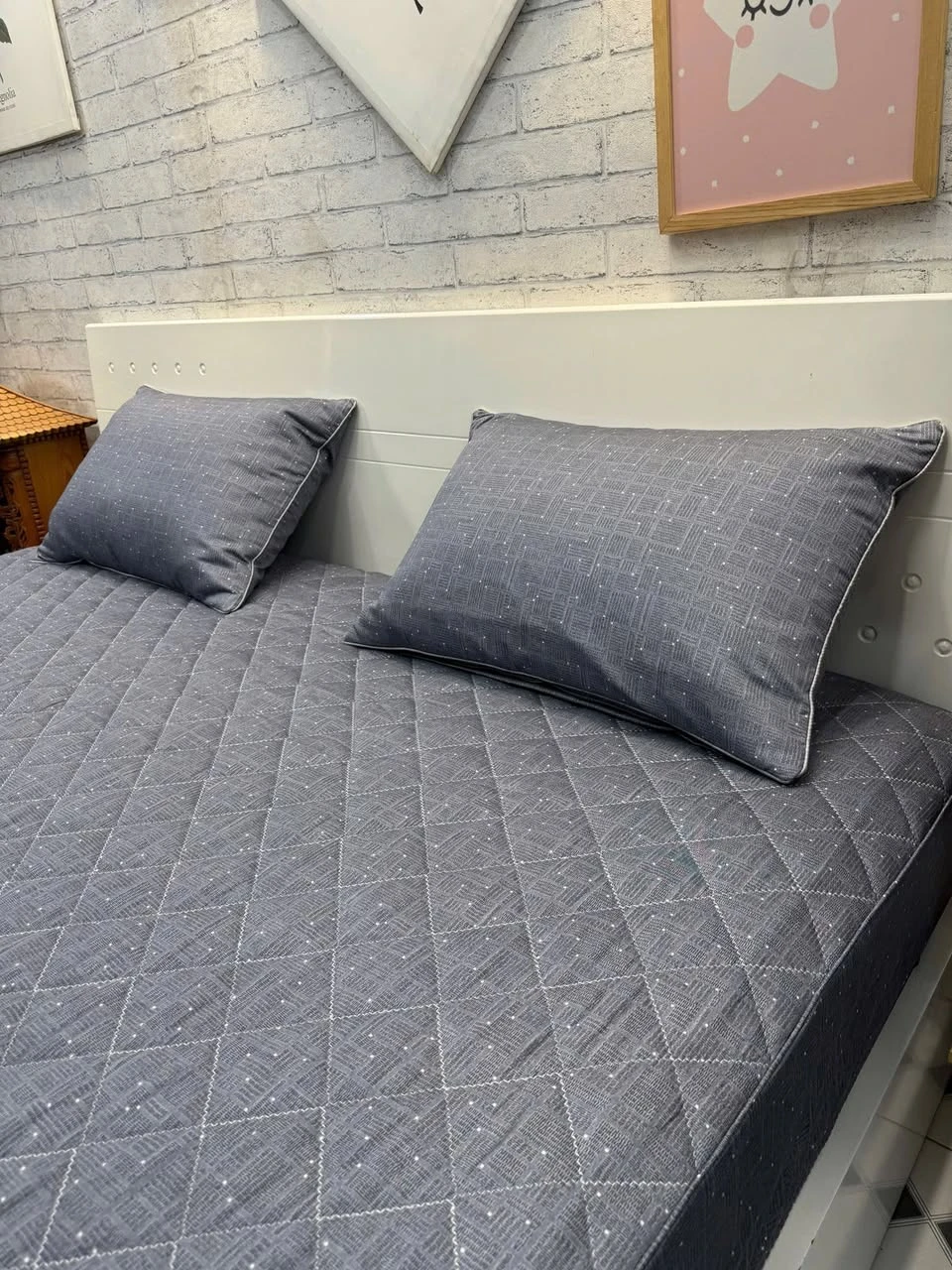 Bộ chăn ga gối Lụa Modal Hàn Quốc vân chấm ghi