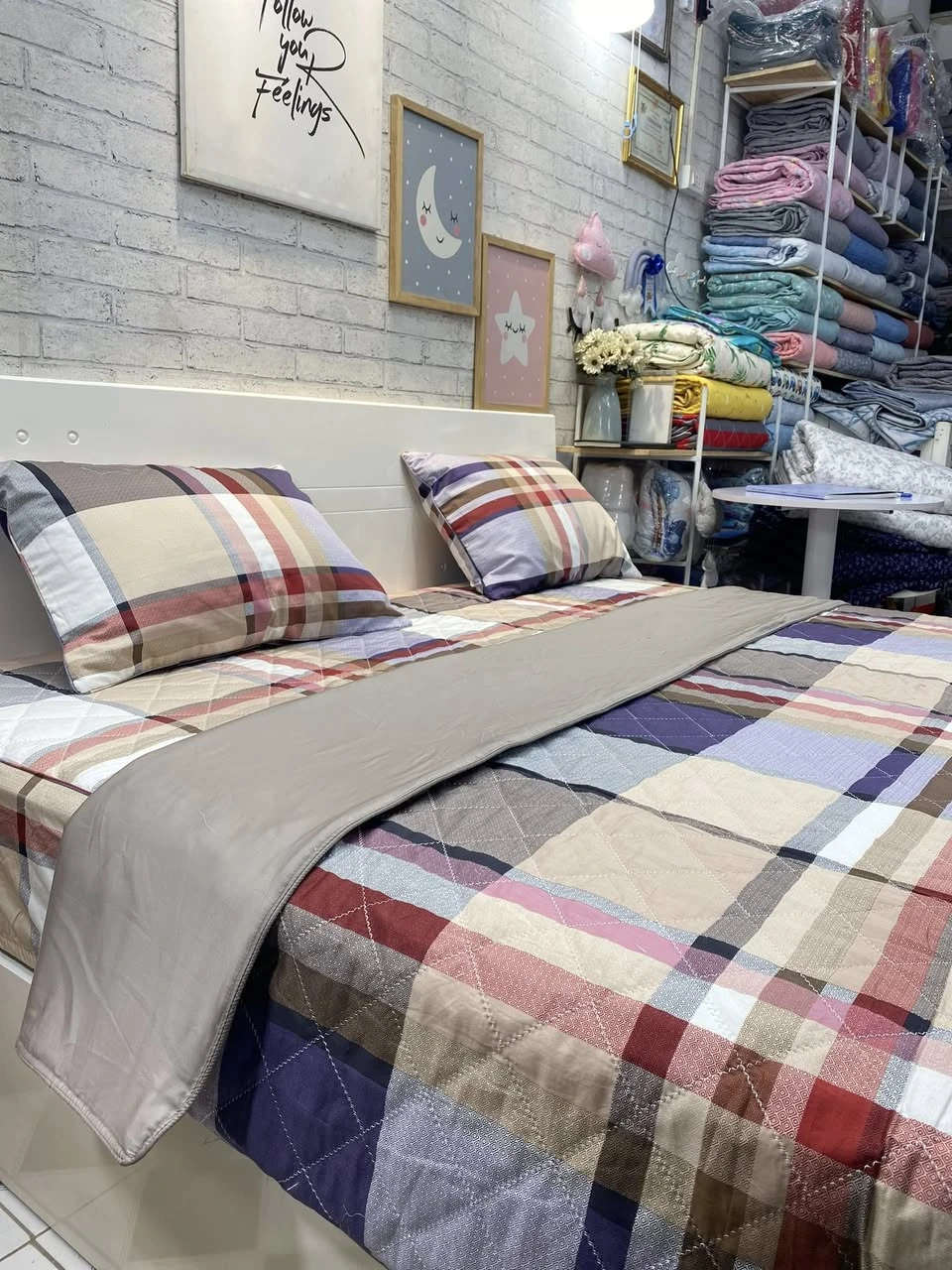 Bộ chăn ga gối cotton Hàn Quốc Burberry