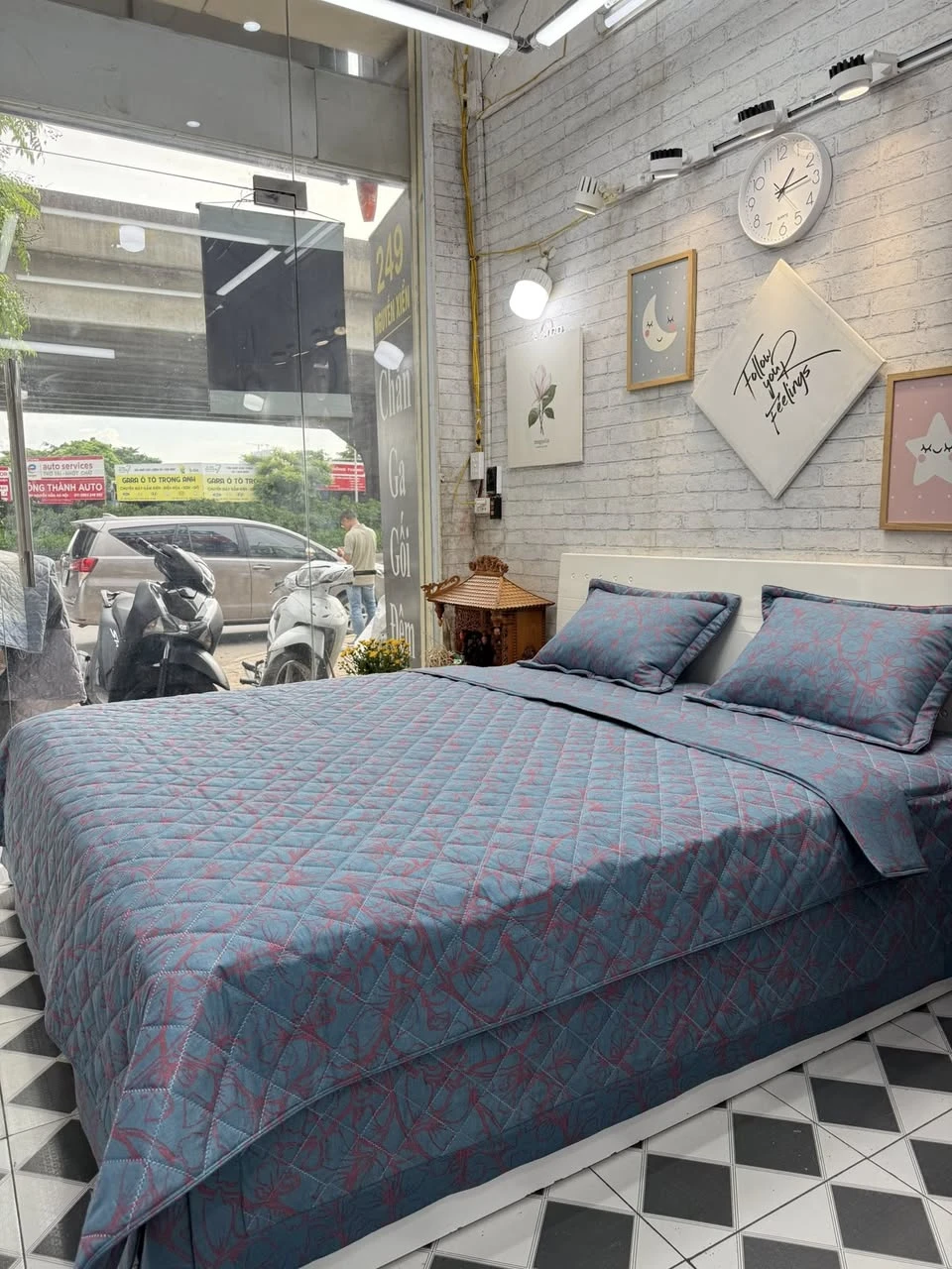 Bộ chăn ga gối phủ Lụa Modal Hàn Quốc Hoa văn xjnh lắm ạ