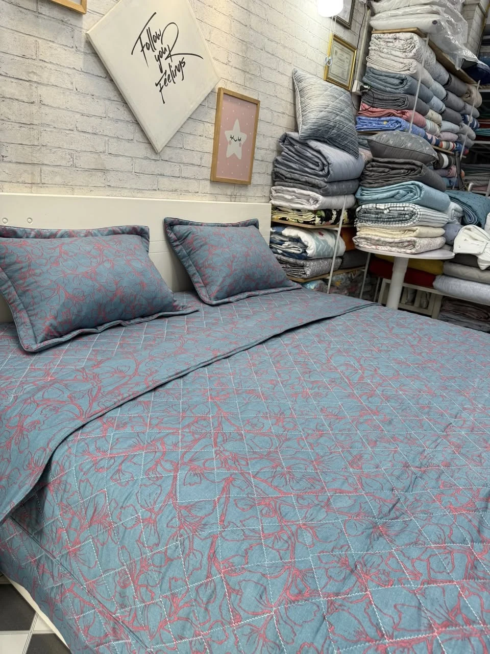 Bộ chăn ga gối phủ Lụa Modal Hàn Quốc Hoa văn xjnh lắm ạ