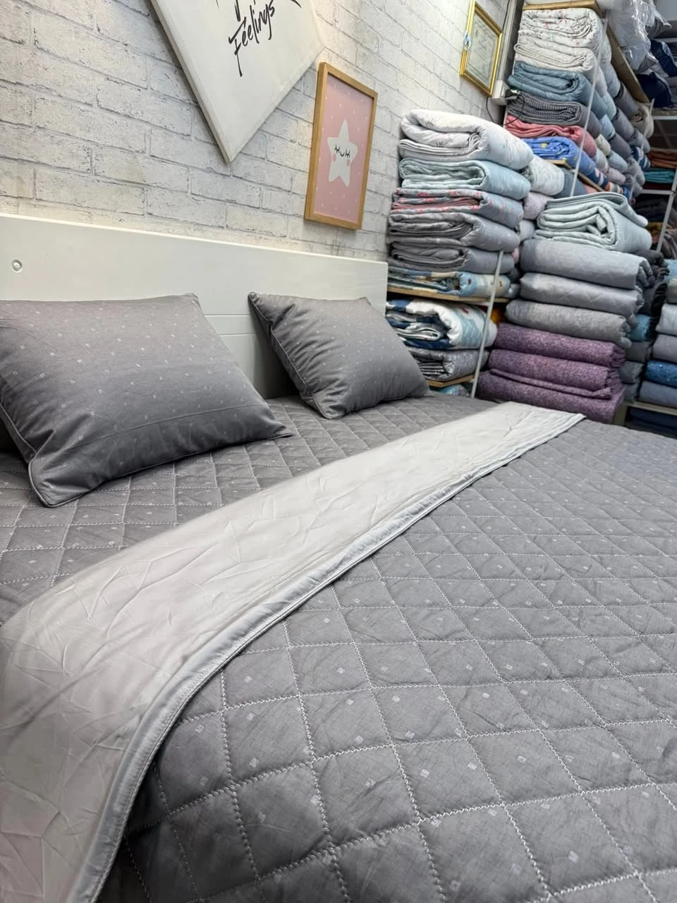 Bộ chăn ga gối cotton Hàn Quốc chấm ghi phối