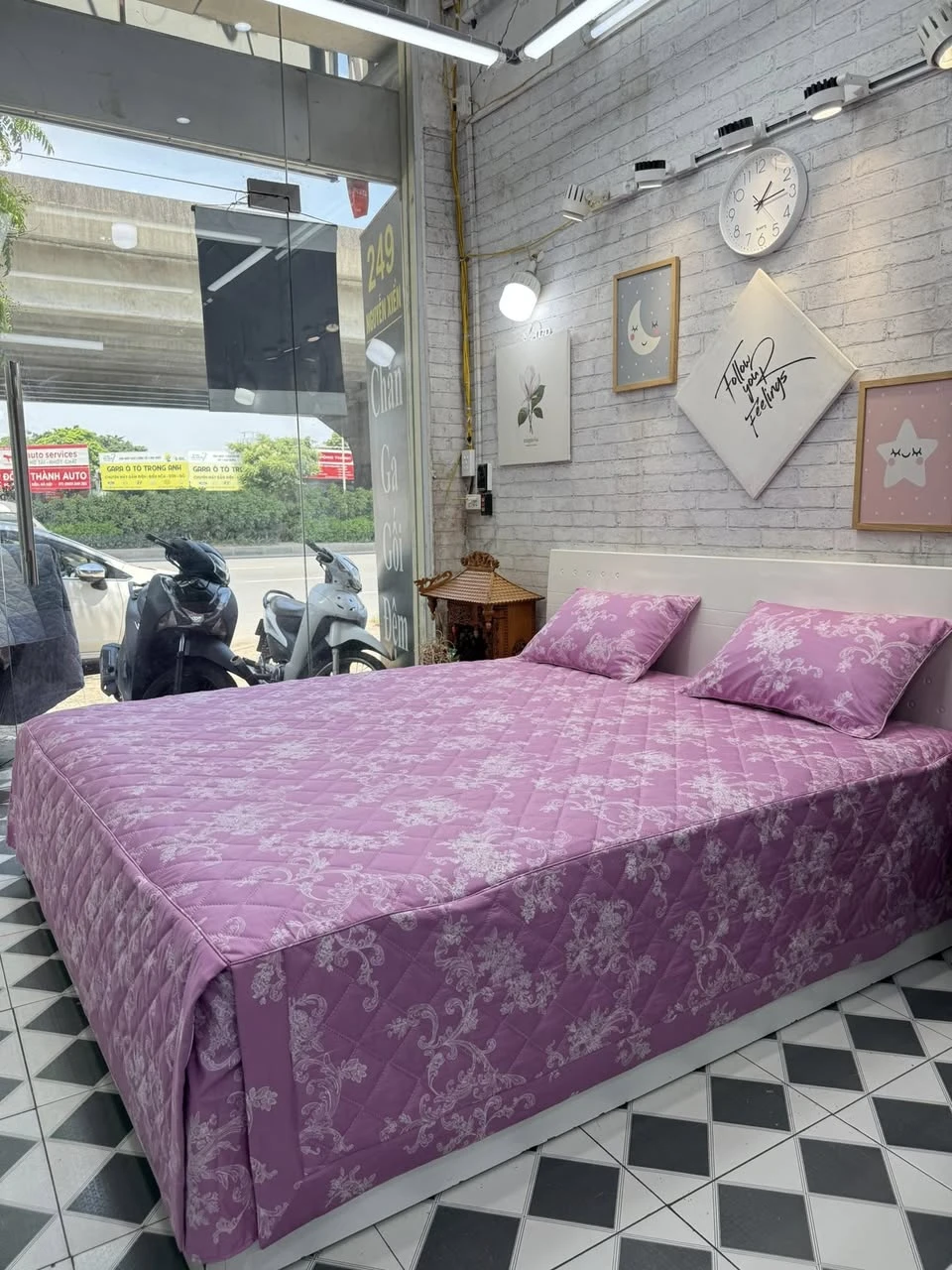 Bộ chăn ga gối Lụa Modal Hàn Quốc hoa tím royal