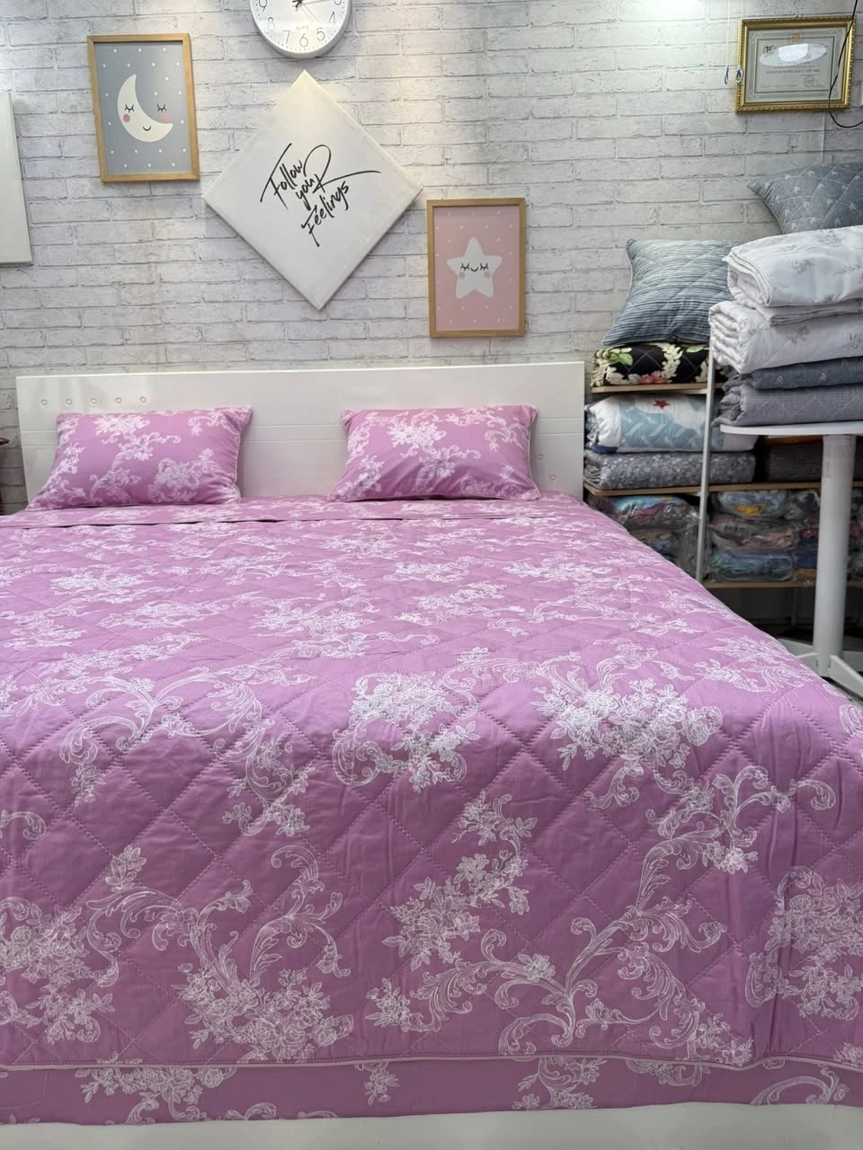 Bộ chăn ga gối Lụa Modal Hàn Quốc hoa tím royal