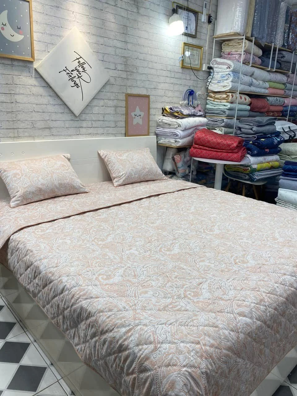 Bộ chăn ga gối Lụa Modal Hàn Quốc hoa văn vàng