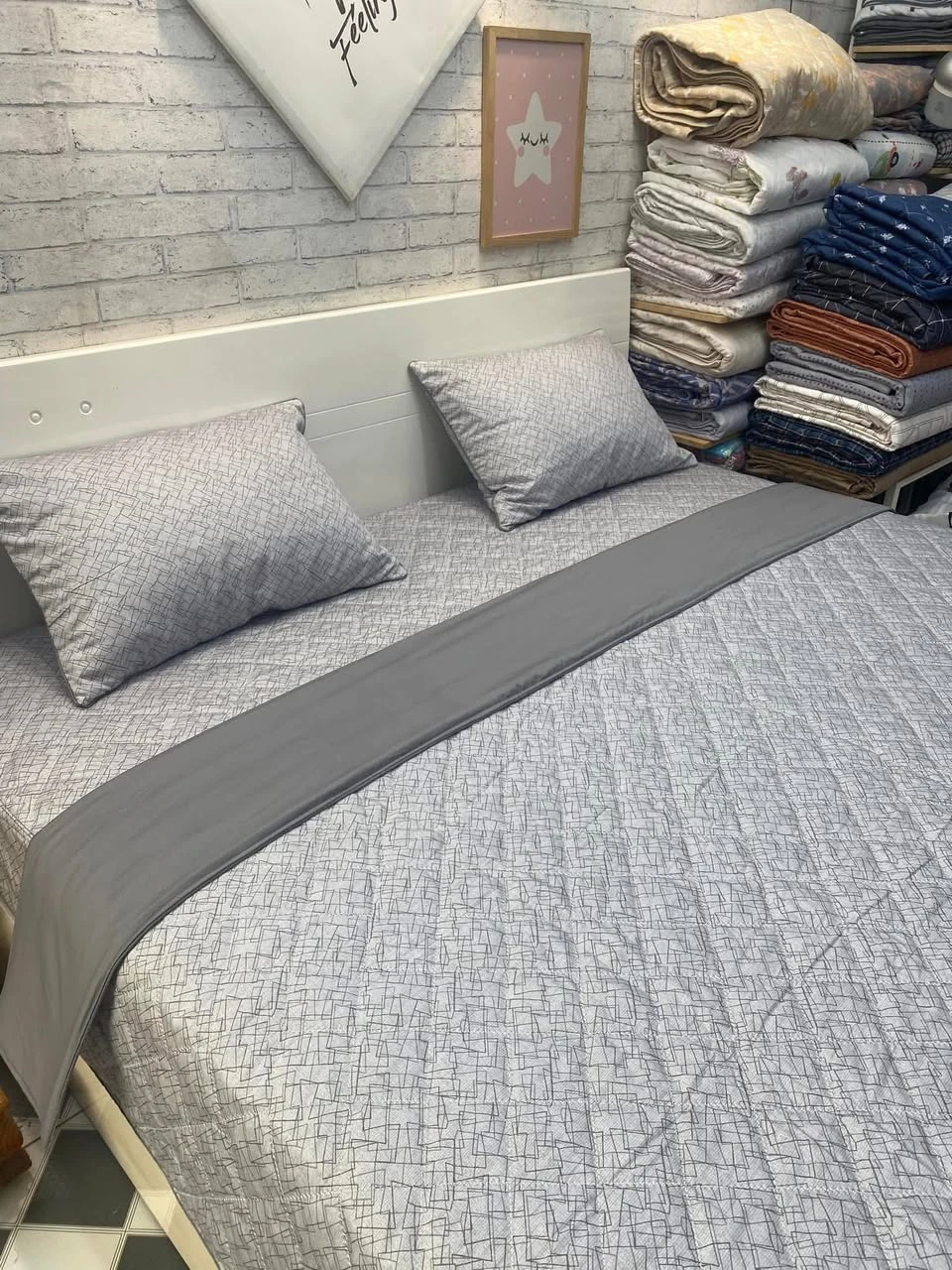 Bộ chăn ga gối cotton Hàn Quốc phối ghi tối