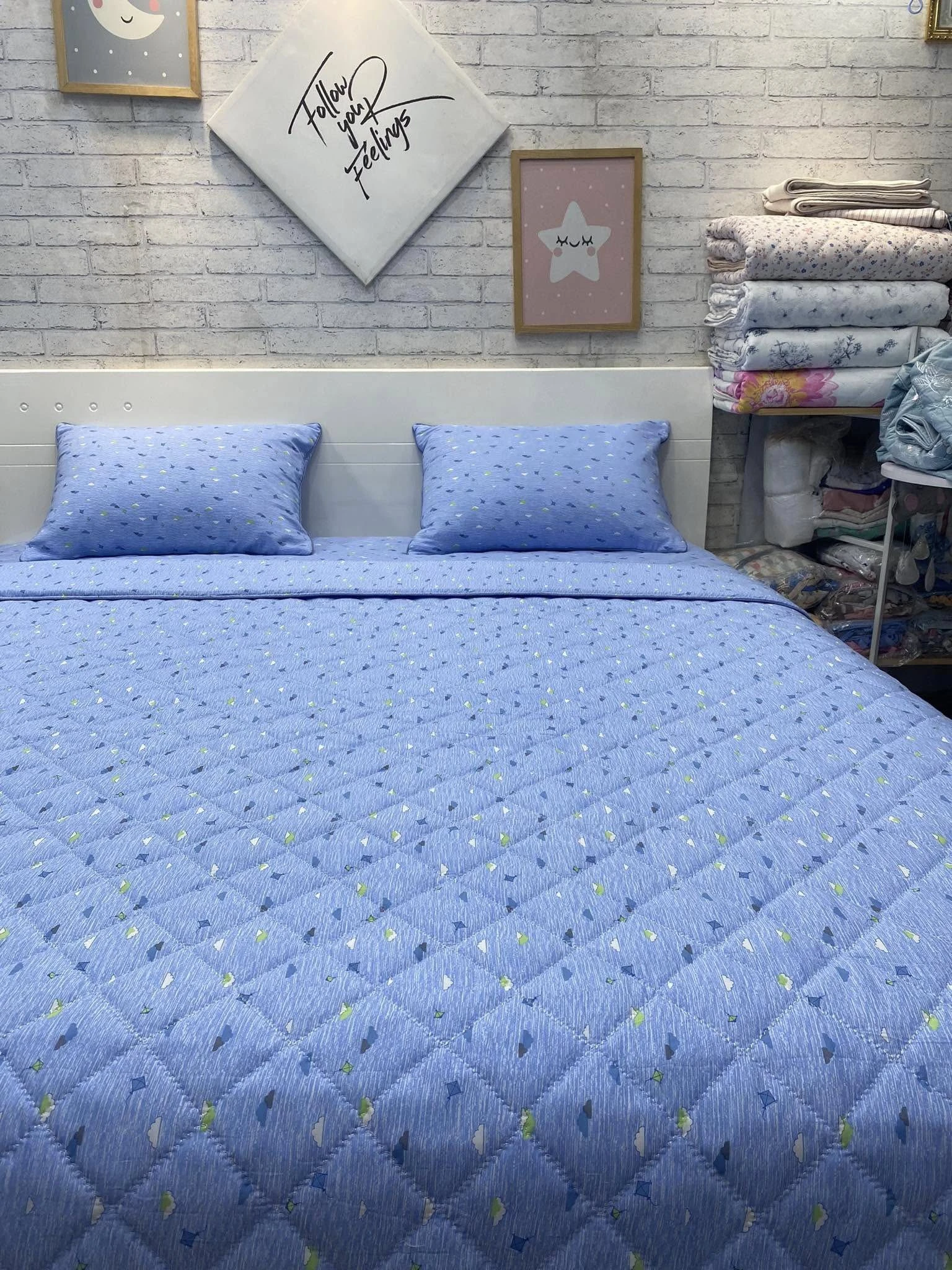 Bộ chăn ga gối Lụa Modal Hàn Quốc mây xanh