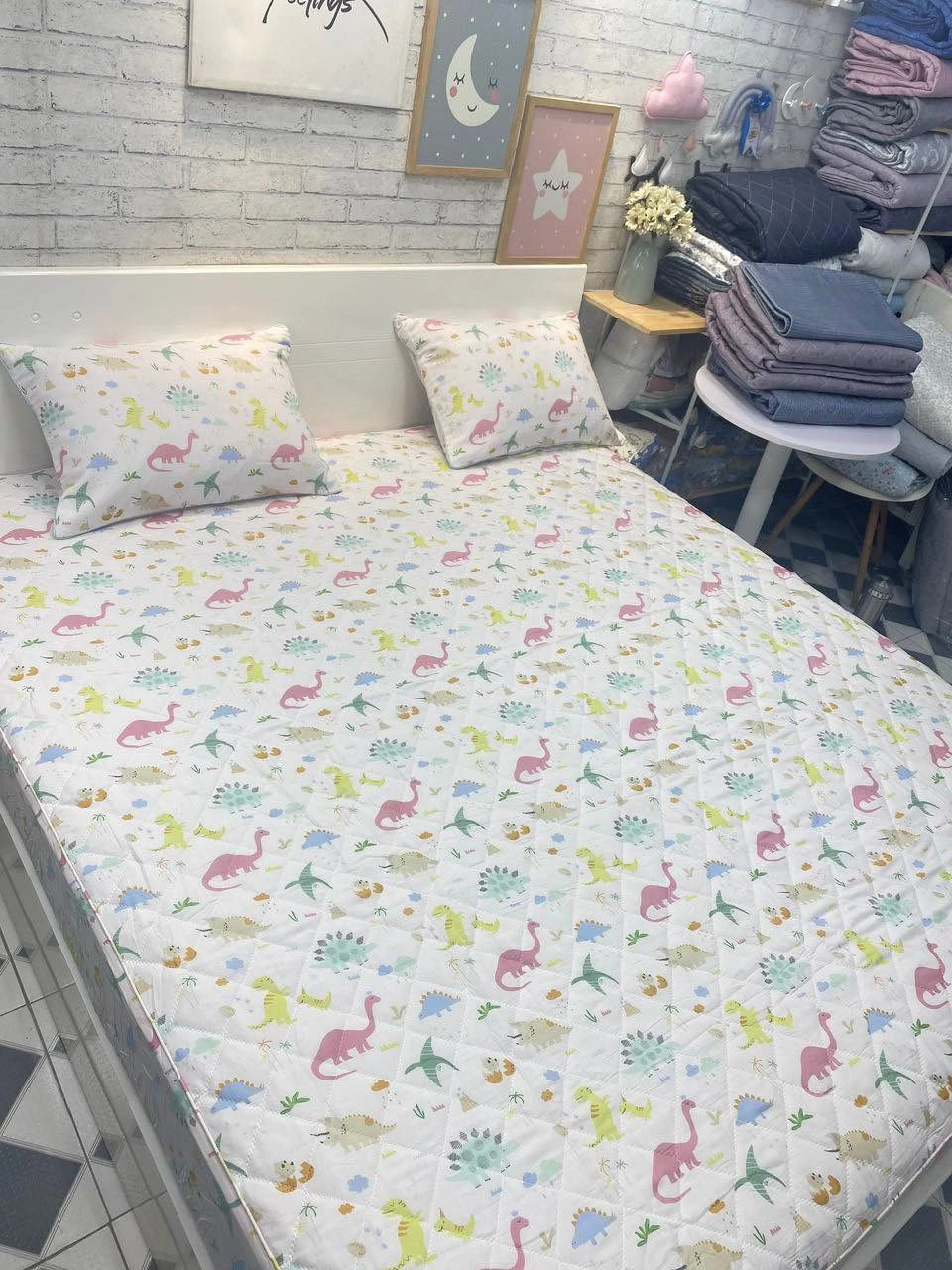 Bộ chăn ga gối Lụa Modal Hàn Quốc khủng long tím