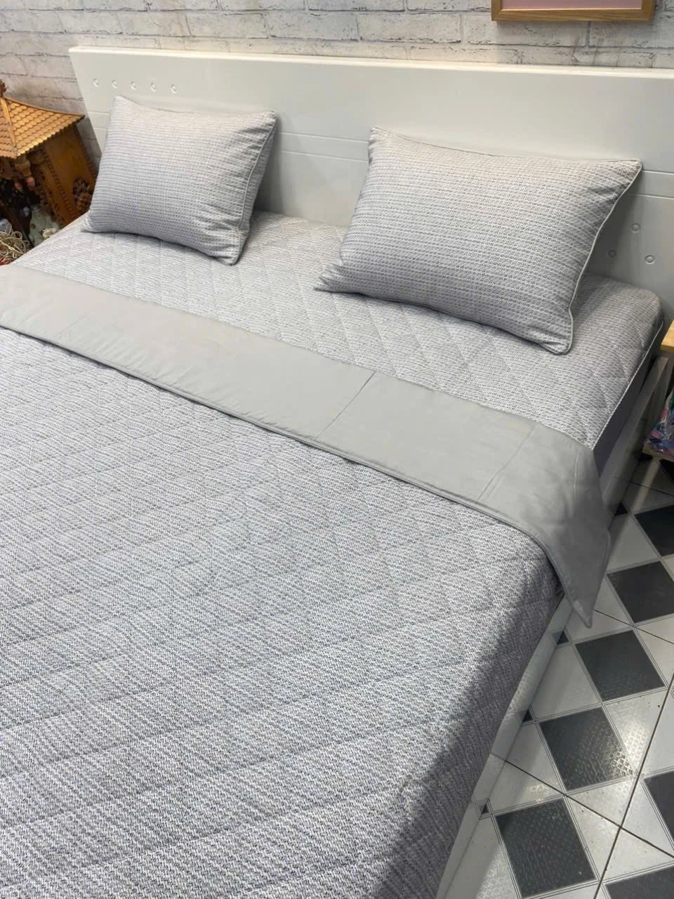 Bộ chăn ga gối Lụa Modal Hàn Quốc vân ghi phối ghi sáng