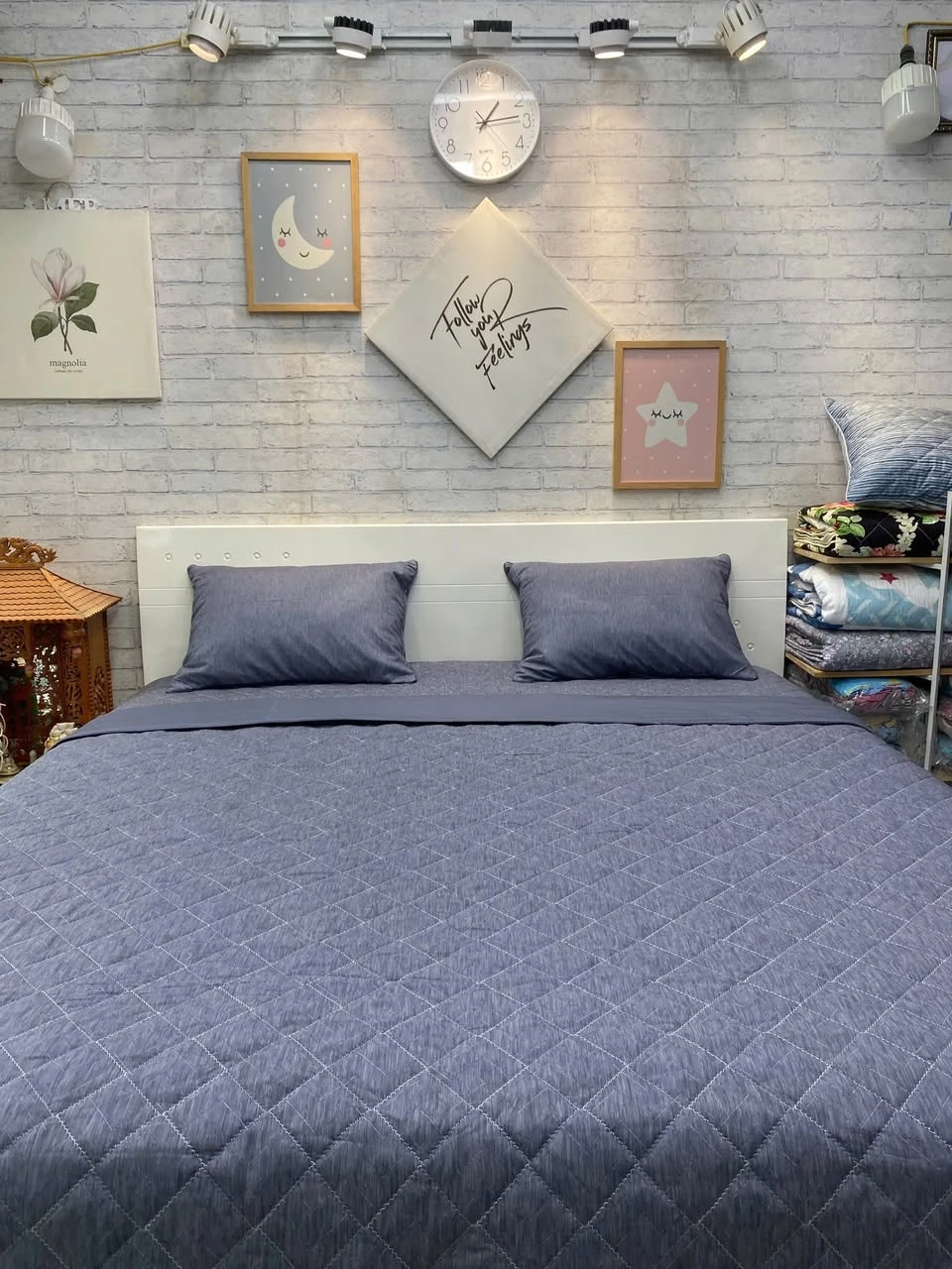 Bộ chăn ga gối Lụa Modal Hàn Quốc Zíc zắc xám sang chảnh