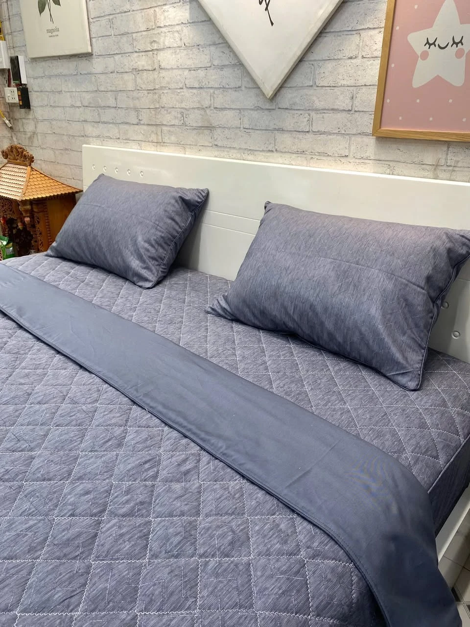 Bộ chăn ga gối Lụa Modal Hàn Quốc Zíc zắc xám sang chảnh