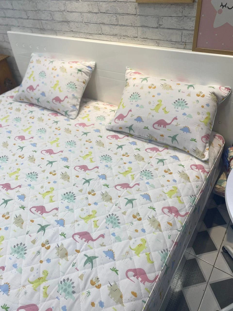 Bộ chăn ga gối Lụa Modal Hàn Quốc khủng long tím