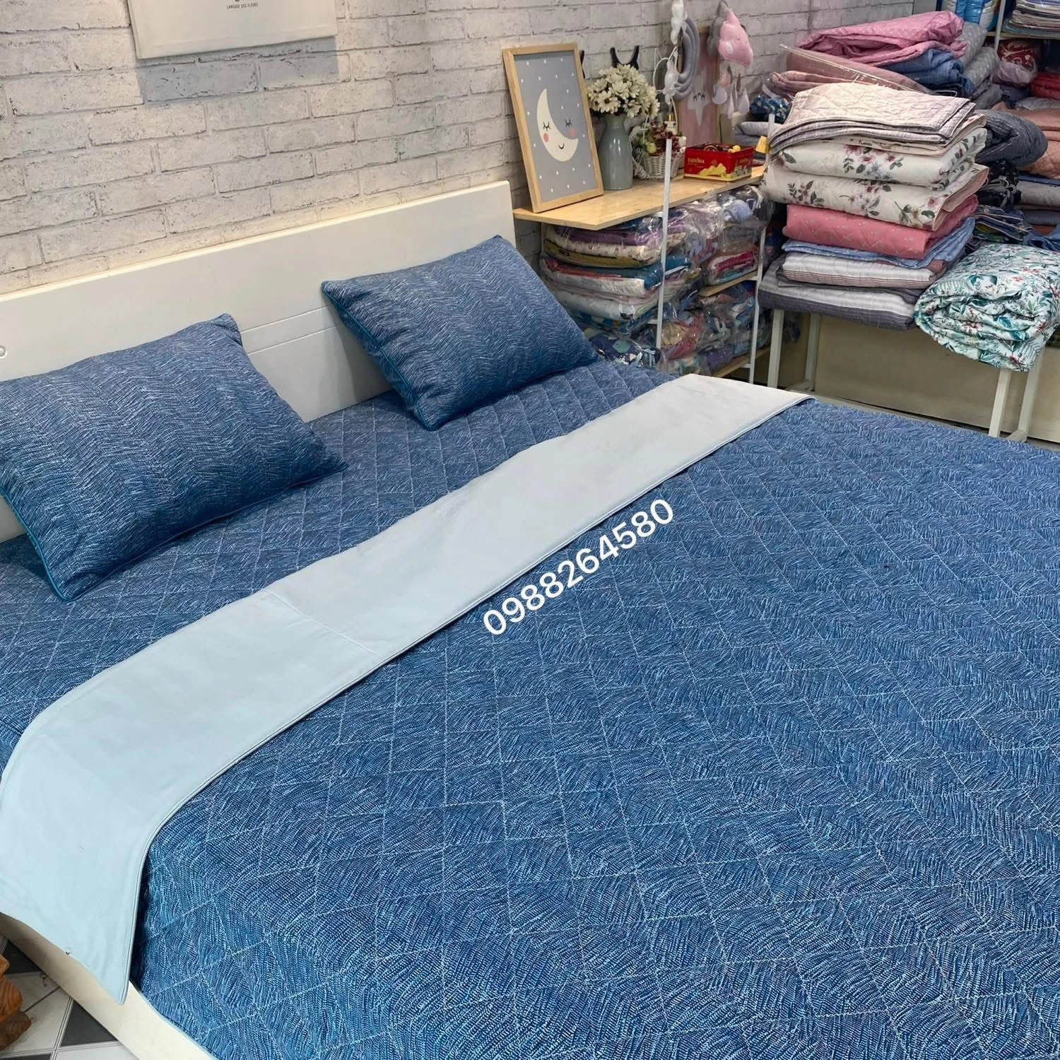 Bộ chăn ga gối Lụa Modal Hàn Quốc vân xanh xước mềm mát