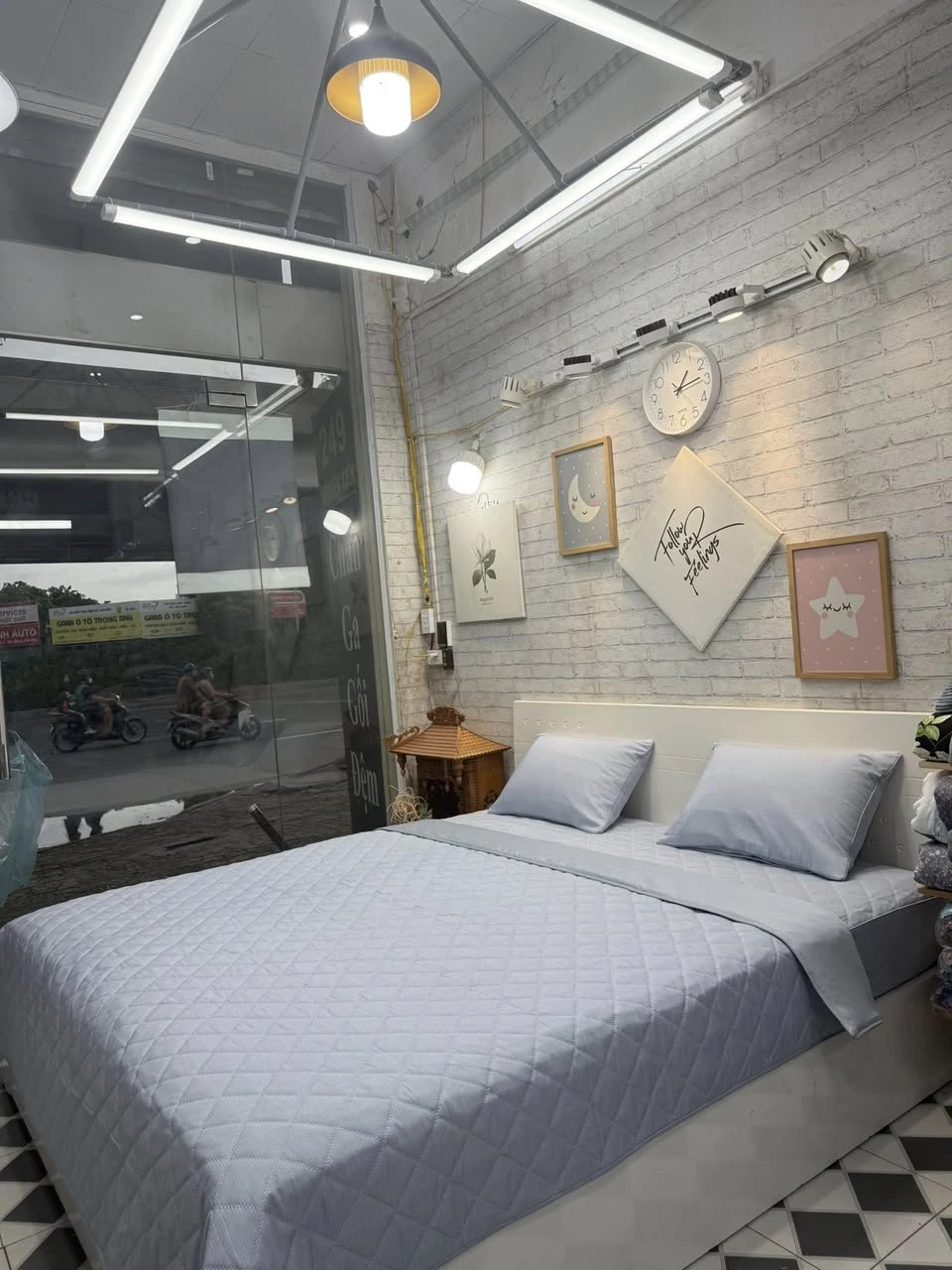 Bộ chăn ga gối Lụa Modal Hàn Quốc vân xước phối xanh nhạt