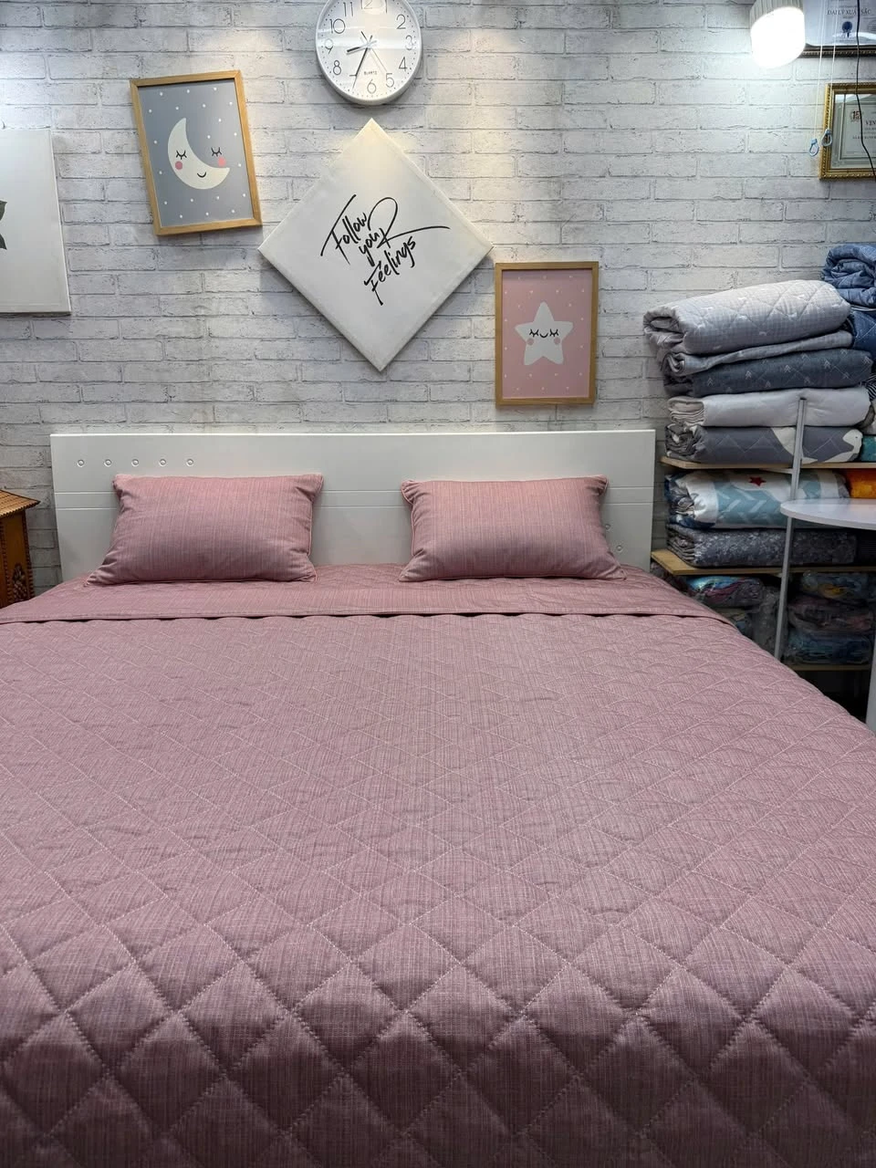 Bộ chăn ga gối Lụa Modal Hàn Quốc xước hồng phấn