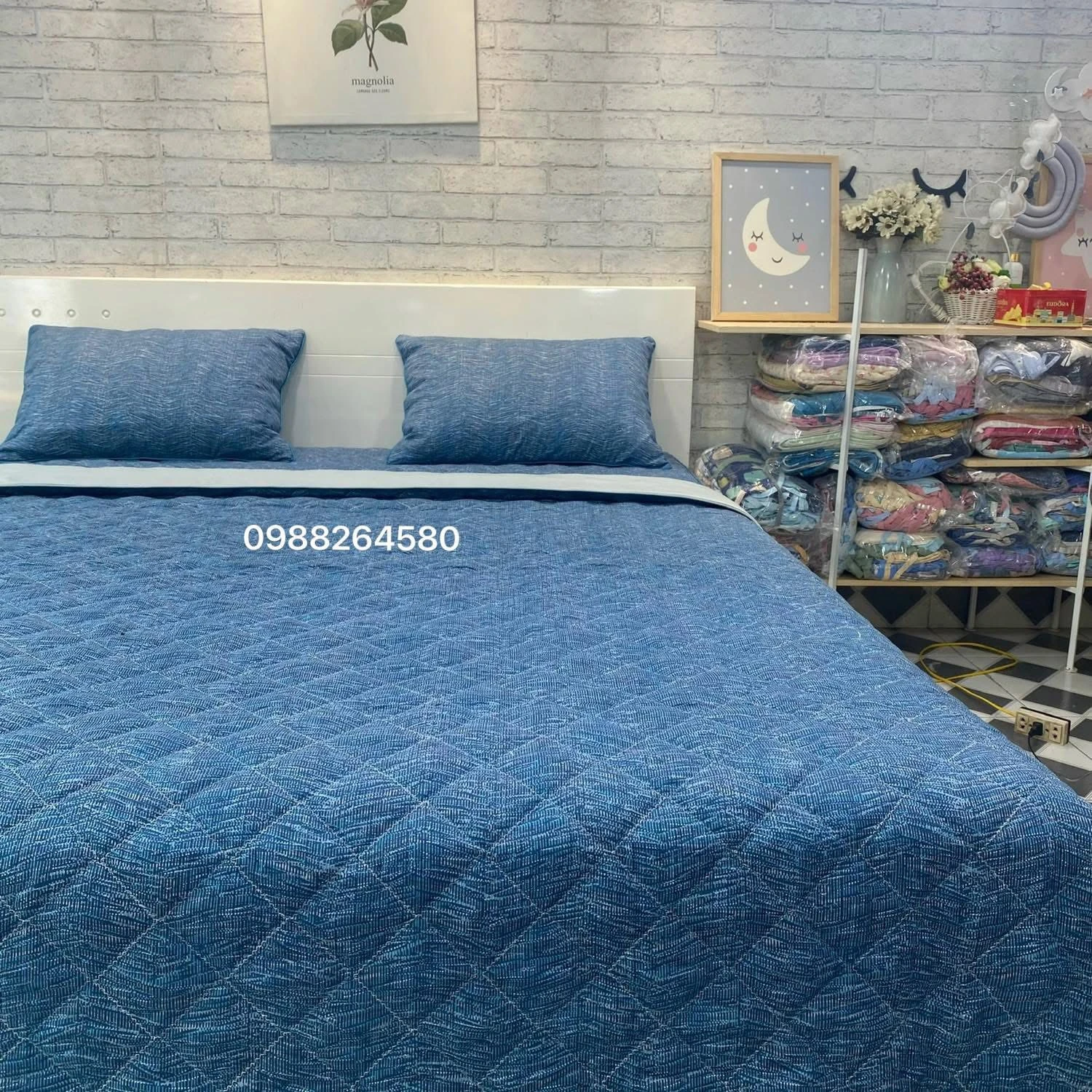 Bộ chăn ga gối Lụa Modal Hàn Quốc vân xanh xước mềm mát