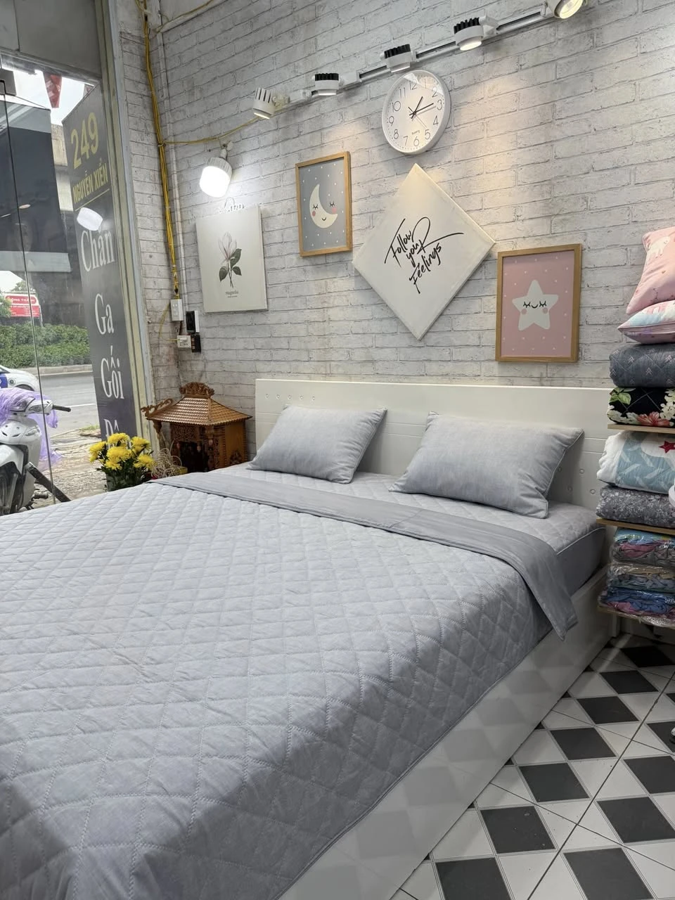 Bộ chăn ga gối Lụa Modal Hàn Quốc vân xước ghi phối ghi trung