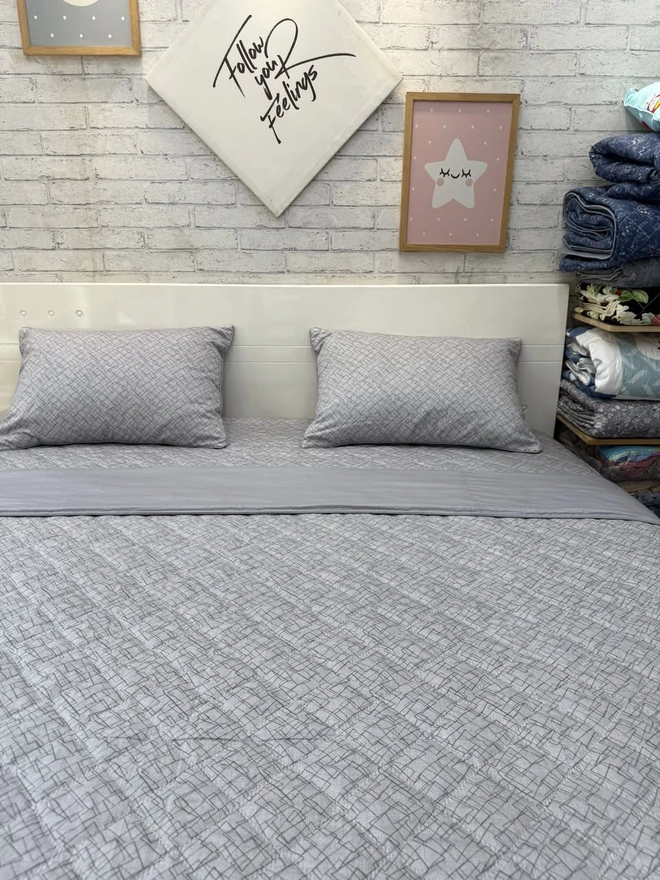 Bộ chăn ga gối cotton Hàn Quốc 3D ziczac