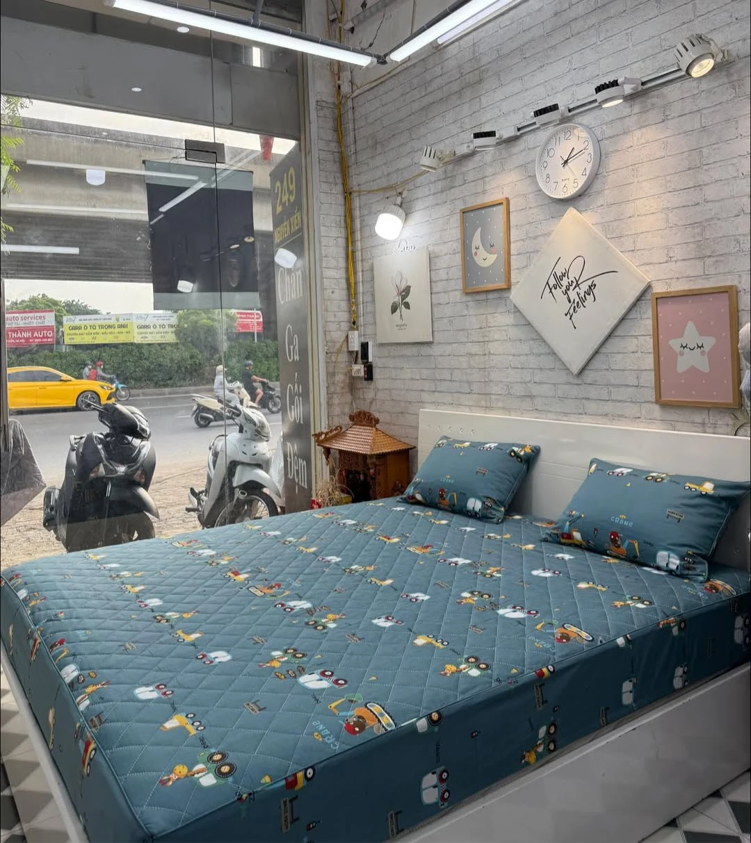 Bộ chăn ga gối cotton Hàn Quốc ô tô CRANE