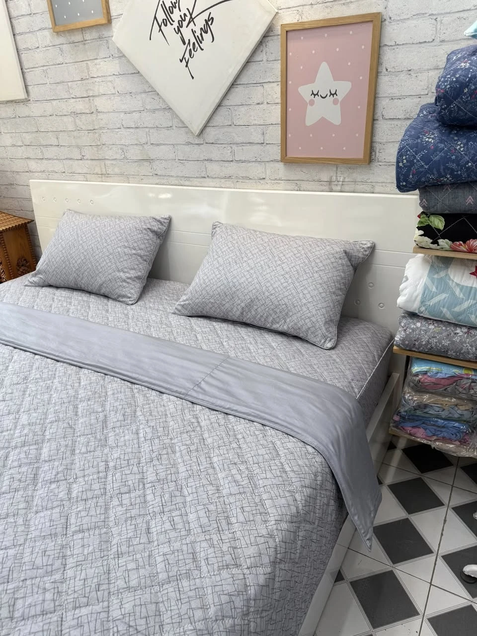 Bộ chăn ga gối cotton Hàn Quốc 3D ziczac