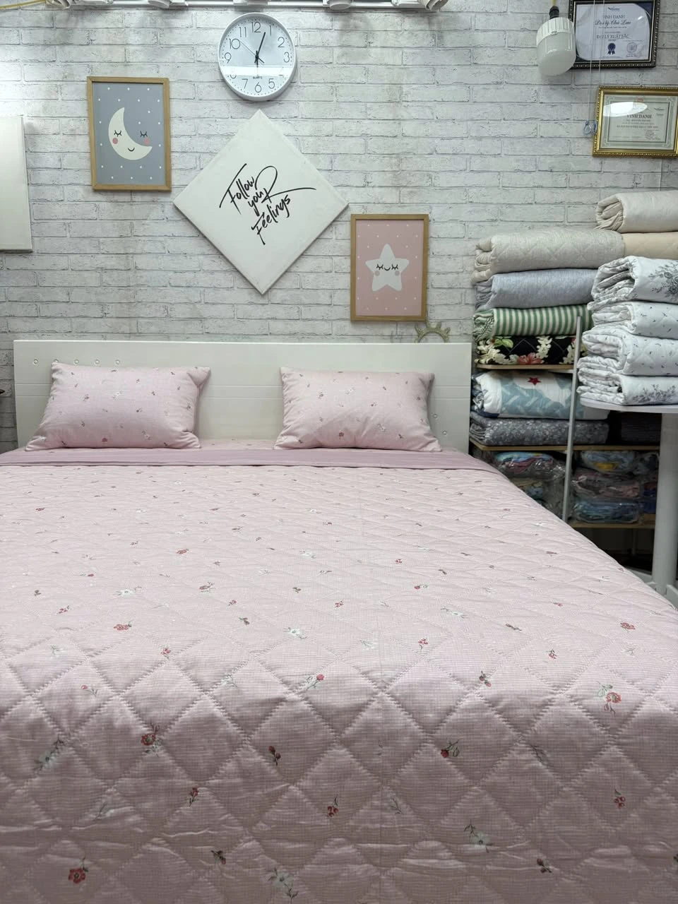 Bộ chăn ga gối cotton Hàn Quốc hoa tím hồng phấn