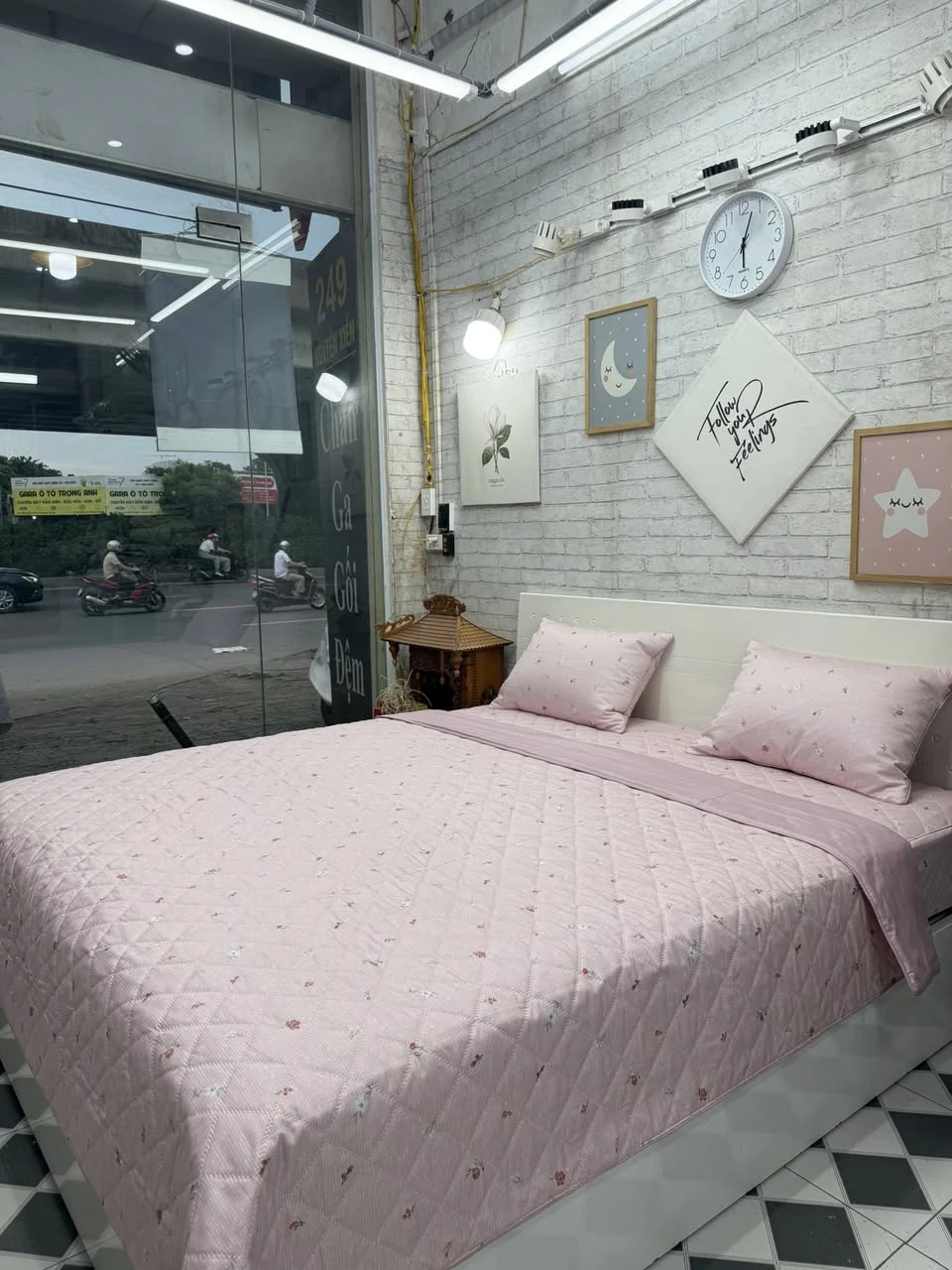 Bộ chăn ga gối cotton Hàn Quốc hoa tím hồng phấn