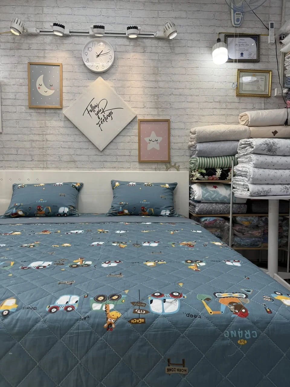 Bộ chăn ga gối cotton Hàn Quốc ô tô CRANE