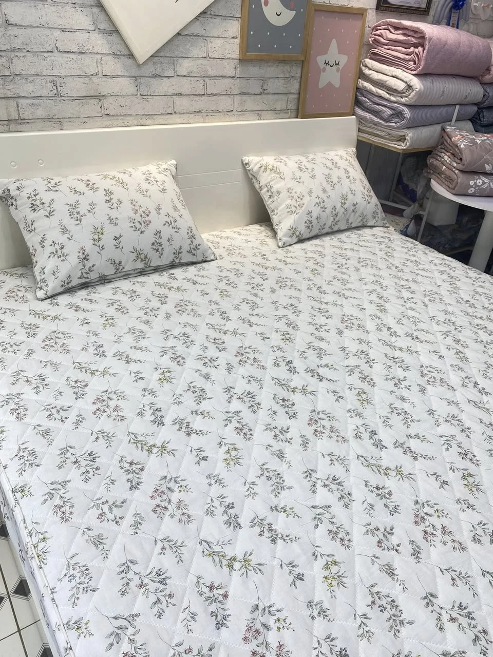 Bộ chăn ga gối Lụa Modal Hàn Quốc hoa lá nền trắng phối xanh