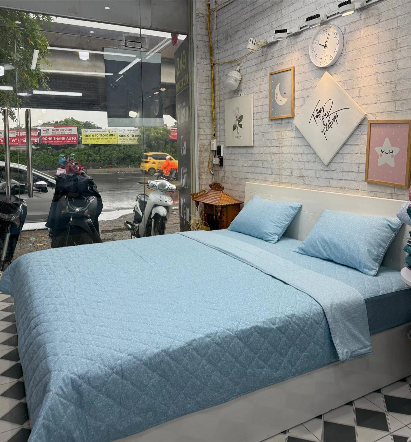 Bộ chăn ga gối cotton Hàn Quốc  hoa nhí xanh xjnh lắm ạ