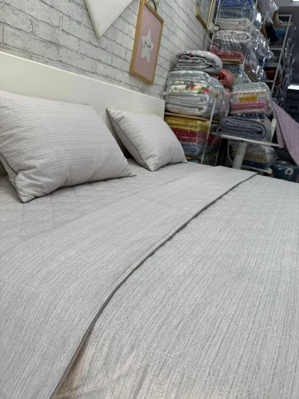 Bộ chăn ga gối cotton Hàn Quốc Kẻ sọc màu be trà sữa xjnh lắm ạ.