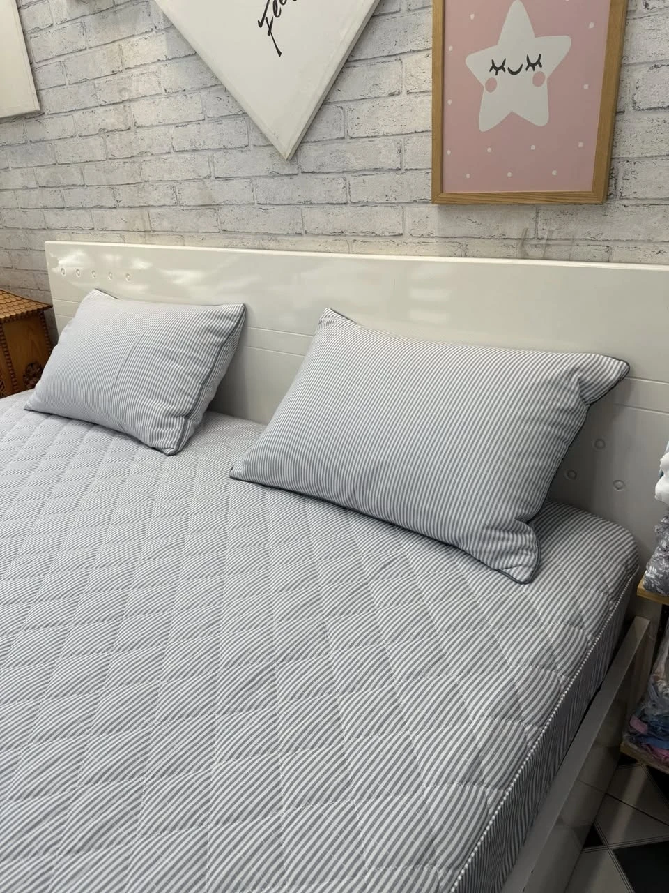 Bộ chăn ga gối Lụa Modal Hàn Quốc kẻ tăm ghi modal