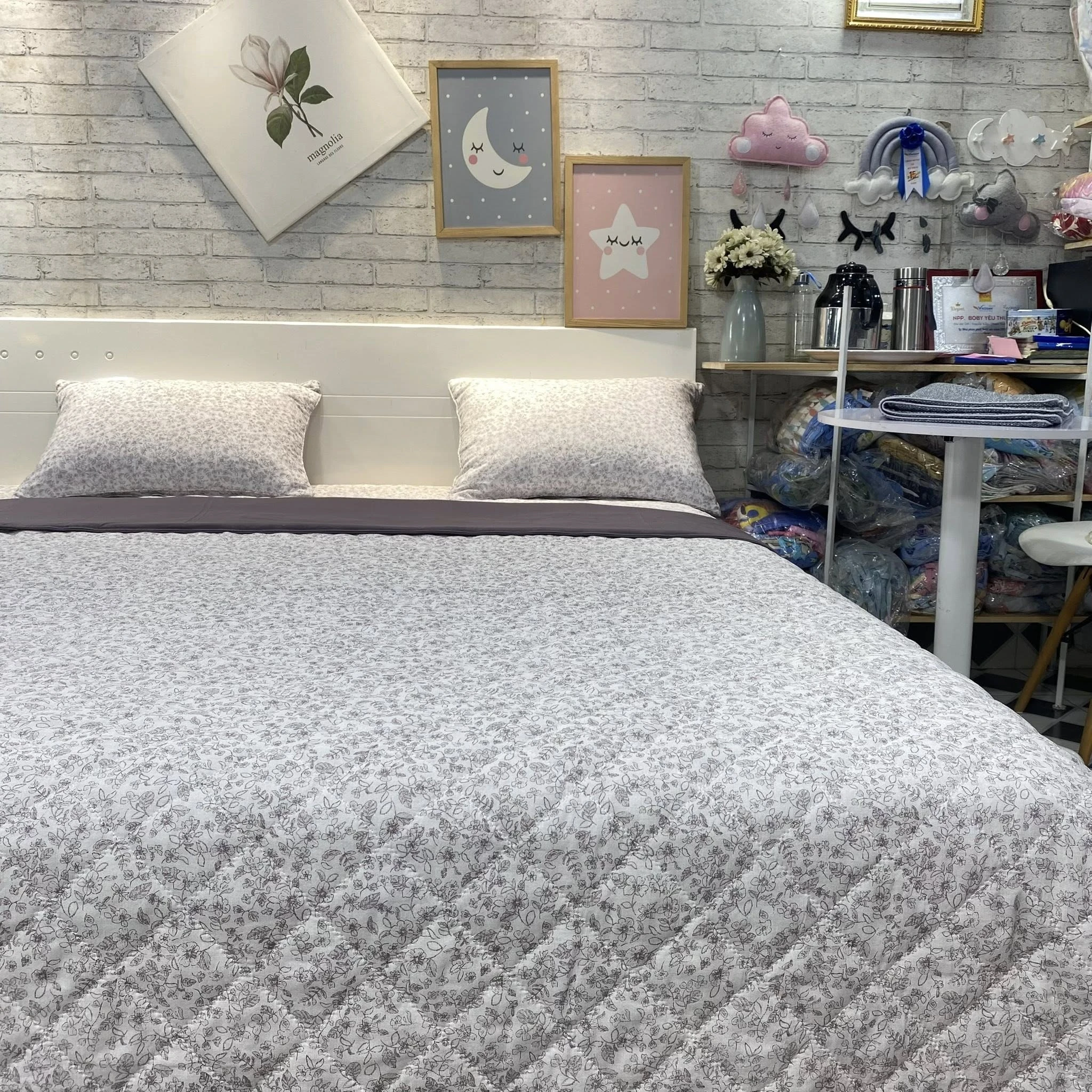 Bộ chăn ga gối Lụa Modal Hàn Quốc hoa nhí ghi phối