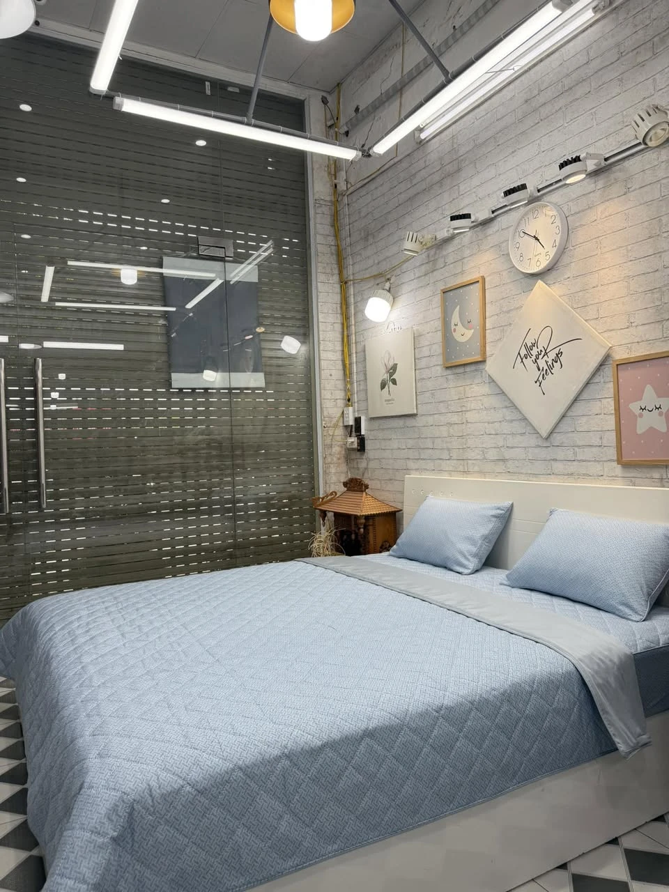 Bộ chăn ga gối Lụa Modal Hàn Quốc mẫu gạch xanh xjnh xắn . Mềm mịn mát.