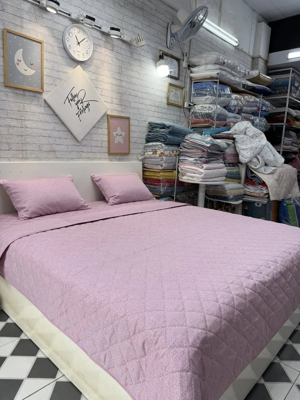 Bộ chăn ga gối Lụa Modal Hàn Quốc Vân Hồng tím xjnh xắn