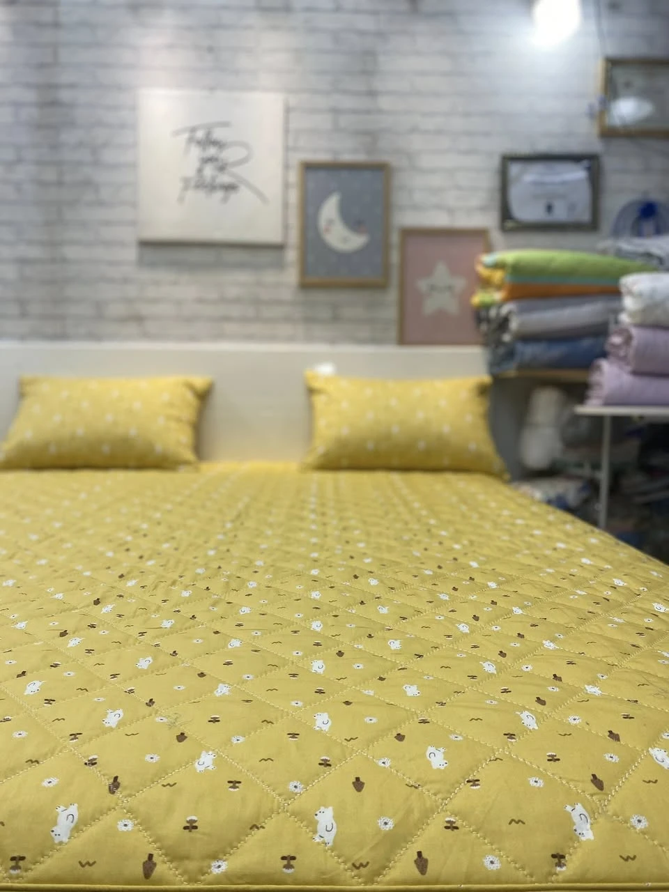 Bộ chăn ga gối cotton Hàn Quốc mầu vàng