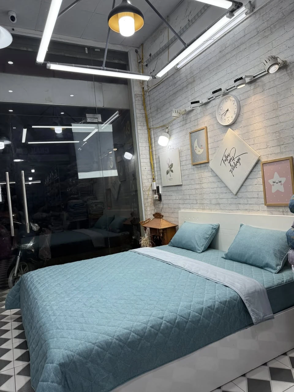 Bộ chăn ga gối Lụa Modal Hàn Quốc  mẫu Vân xanh sang chảnh, đẹp