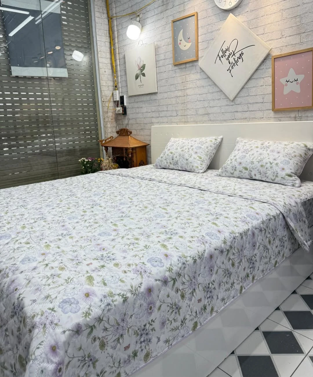 Bộ chăn ga gối Lụa Modal Hàn Quốc Hoa tím xjnh mộng mer tiểu thơ