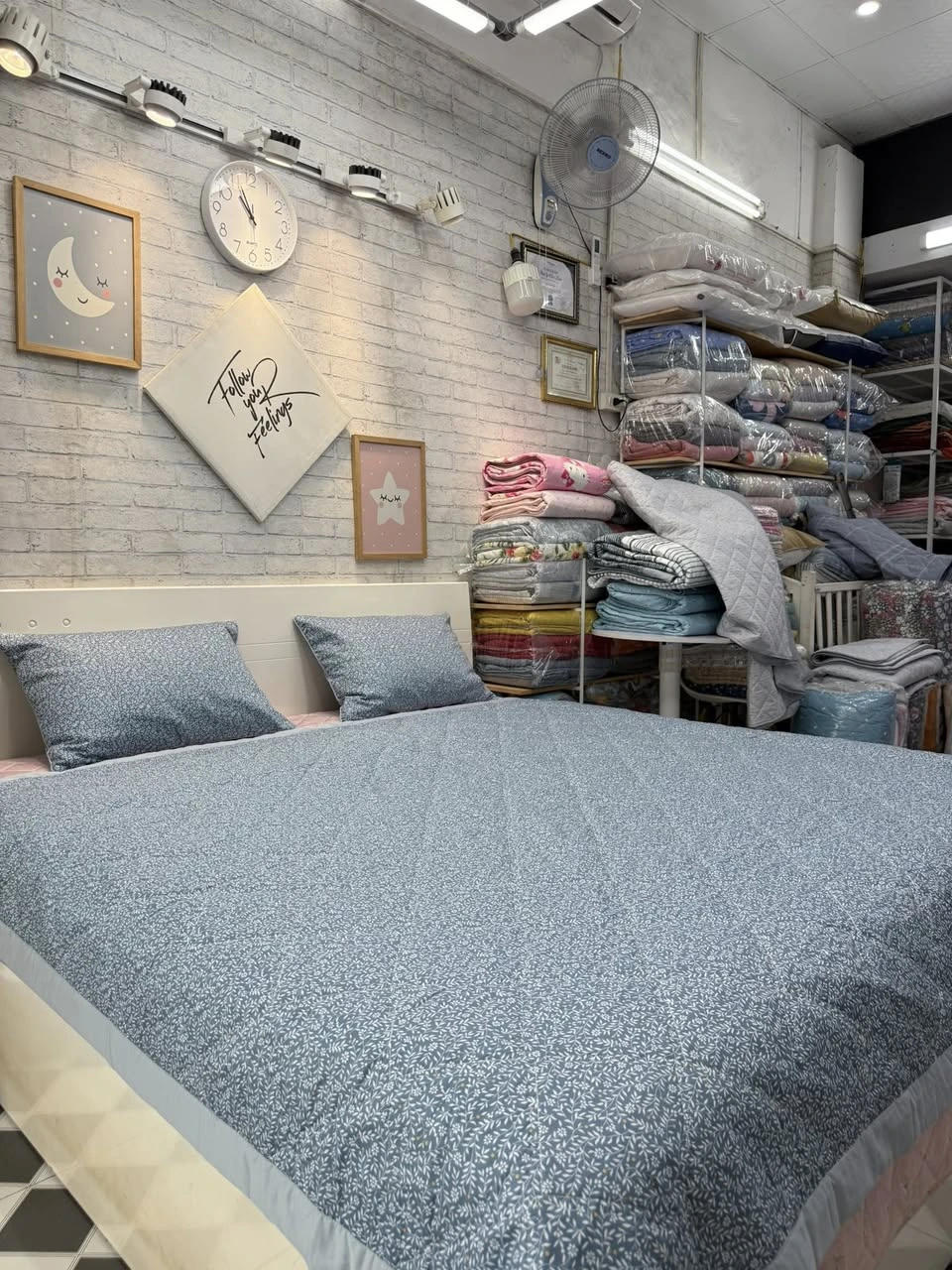 Bộ chăn ga gối cotton Hàn Quốc nhí xanh *