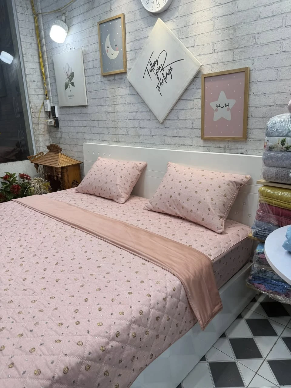 Bộ chăn ga gối cotton Hàn Quốc Hũ mật ong xjnh quá các chị ơi.