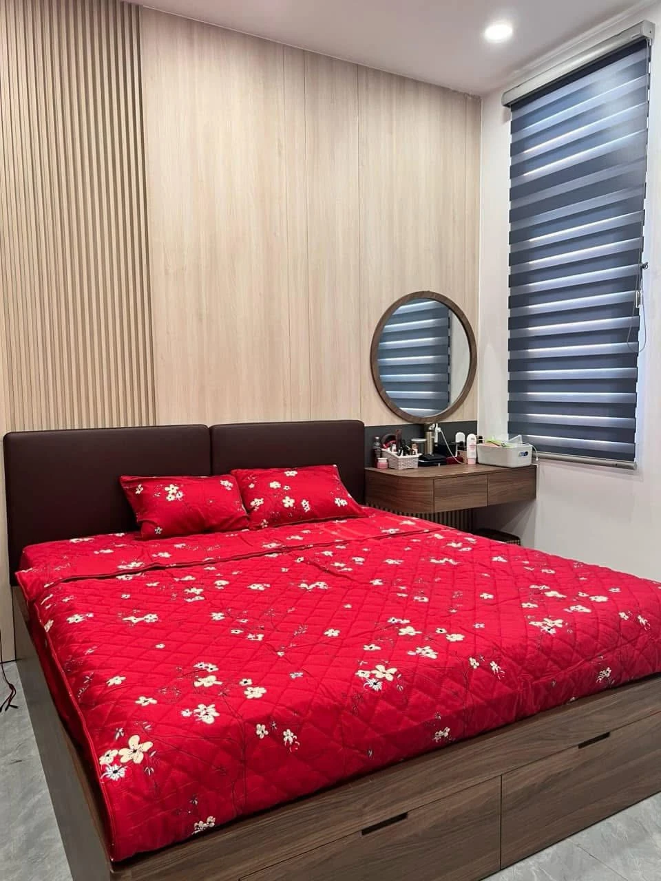 Bộ chăn ga gối Lụa Modal Hàn Quốc hoa đỏ