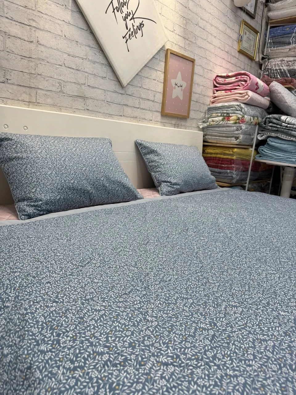 Bộ chăn ga gối cotton Hàn Quốc nhí xanh *