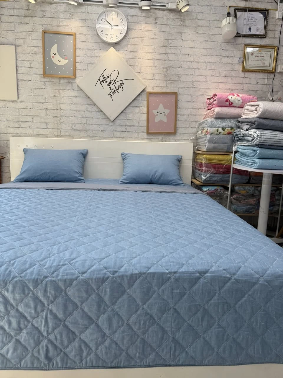 Bộ chăn ga gối Lụa Modal Hàn Quốc Set vân xanh xjnh lắm.